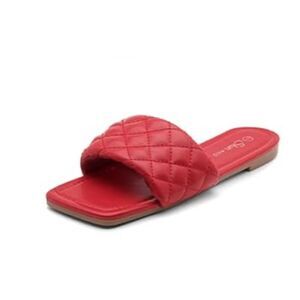 Shoe Land RED Quilted Flat Sandal in Size 9*